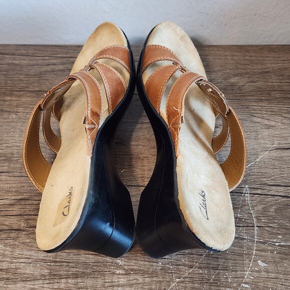 Clarks Calenne Women's Wedge Sandals Shoes Size 9 Brown - Picture 5 of 9